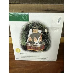 Dept 56 North Pole Series Classic Lighted Ornament Reindeer Barn In Box